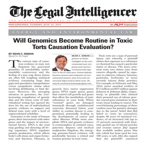 Genomics and Toxic Tort Causation