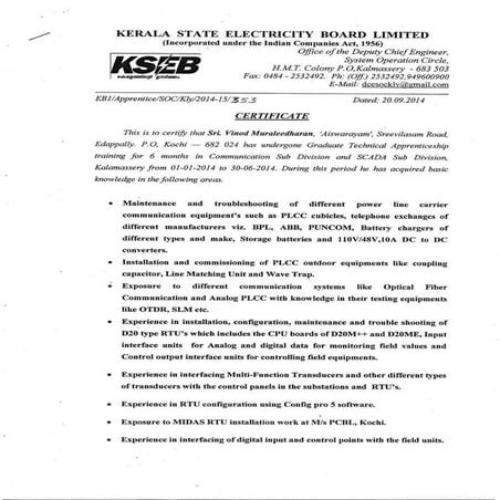 Experience Certificate, KSEB | PDF