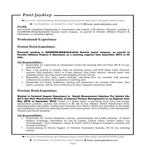 Metering Engineer_Resume | PDF