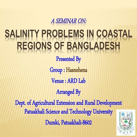 A Seminar on Salinity Problem on Coastal Region of Bangladesh