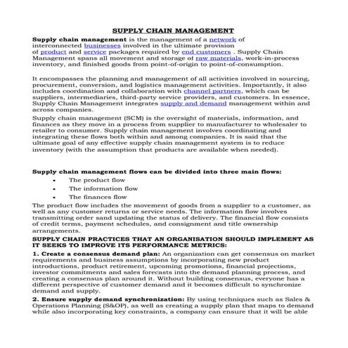 SUPPLY CHAIN MANAGEMENT