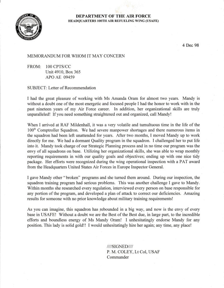 letter of recommendation 100th comptroller squadron cc air force ots letter of recommendation example
