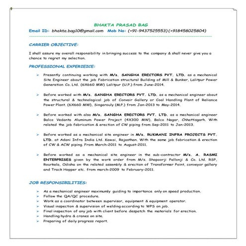 Bhakta Prasad Bag Resume