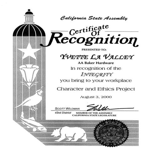 CA State Assembly Certificate Of Recognition | PDF