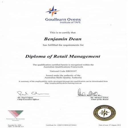 Diploma Retail Management Ben Dean | PDF