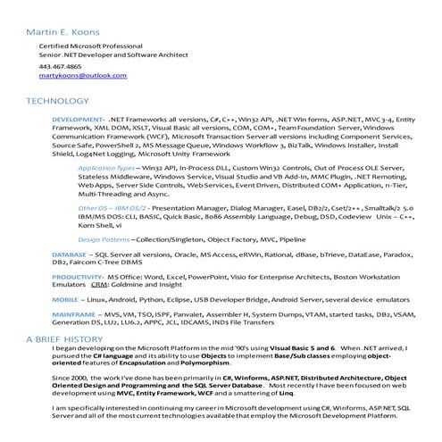 Martin Koons Resume 2015