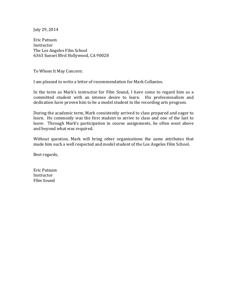 recommendation letter heading