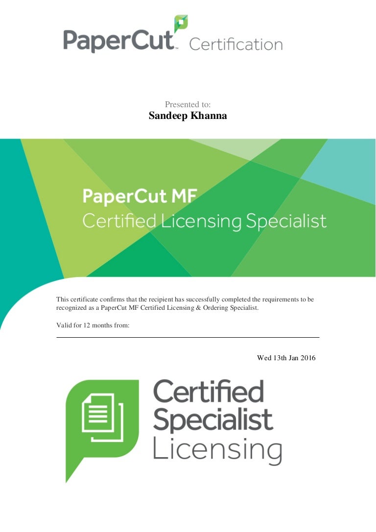 PaperCut Certificate