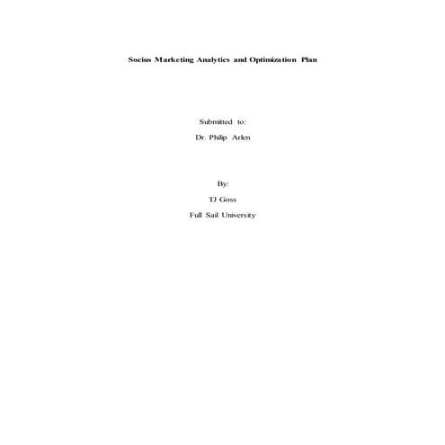 SM Analytics and Optimization Plan