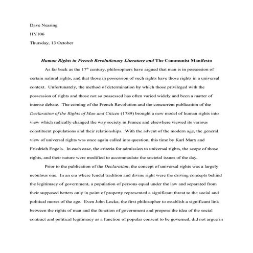 Human Rights in French Revolutionary Literature and The Communist Manifesto