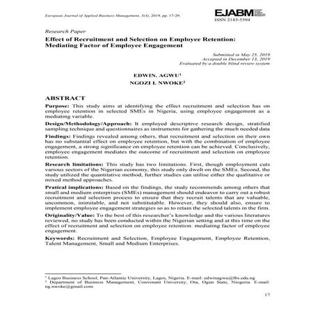 Effect of recruitment and selection on employee retention mediating factor of...