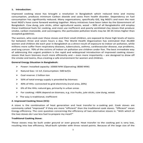 Report on Improved Cook Stove (ICS) | PDF