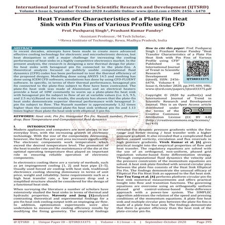 Heat Transfer Characteristics of a Plate Fin Heat Sink with Pin Fins of Vario...