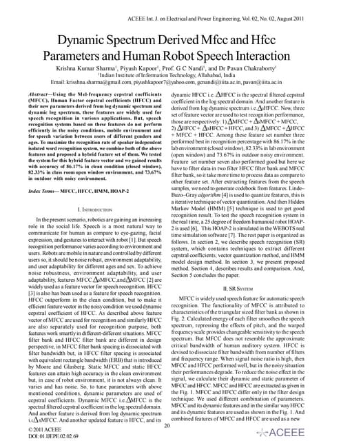 Dynamic Spectrum Derived Mfcc and Hfcc Parameters and Human Robot Speech Inte...