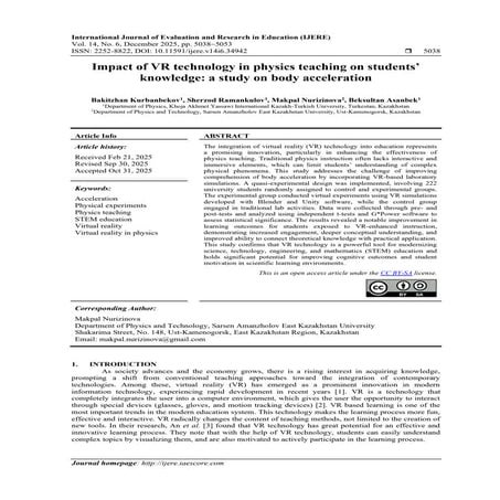 Impact of VR technology in physics teaching on students’ knowledge: a ...