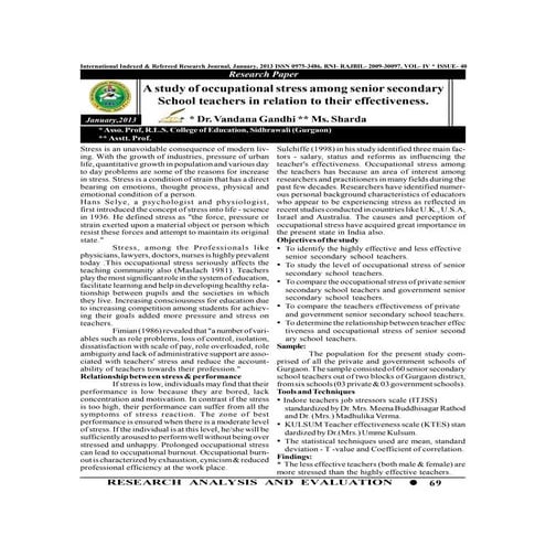 A study of adjustment level among secondary school teachers in kashmir ...