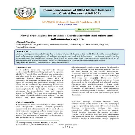 Novel treatments for asthma: Corticosteroids and other anti-inflammatory agents.