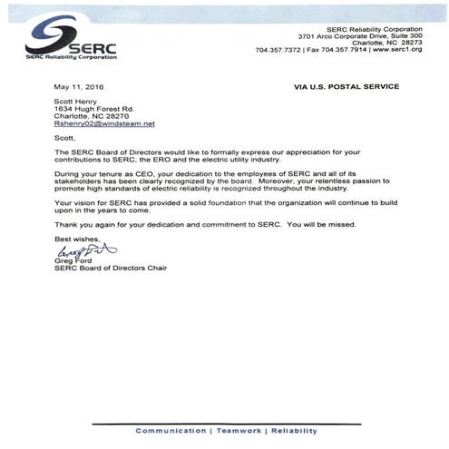 SERC Letter of Appreciation | PDF