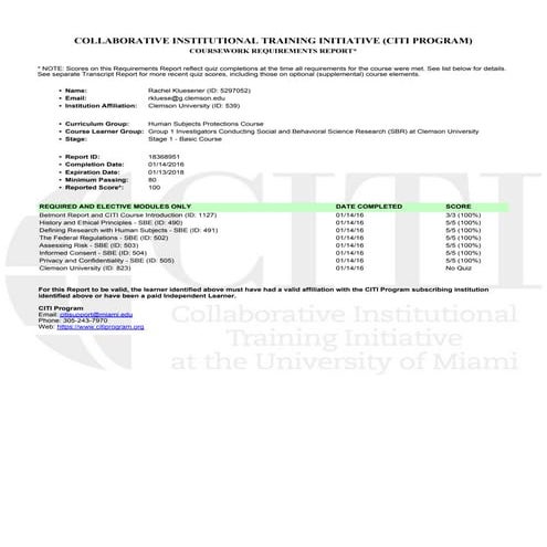 CITI IRB Training Completion Report | PDF | Undergraduate Education ...