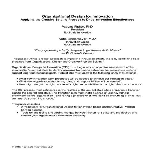 Organizational Design for Innovation