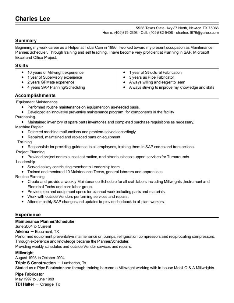 millwright resumes