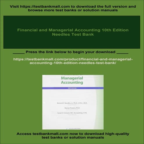 Financial and Managerial Accounting 10th Edition Needles Test Bank