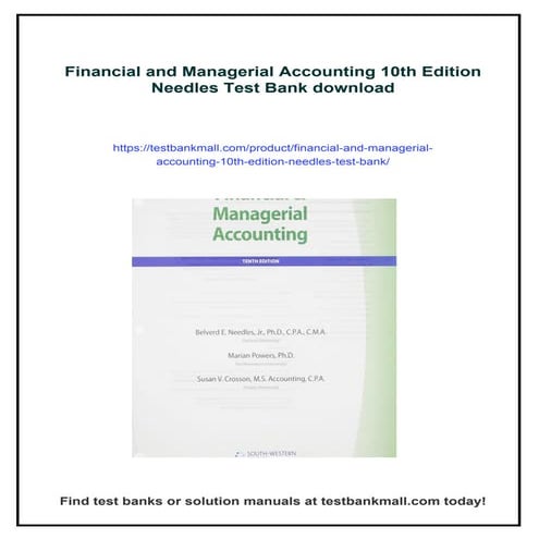 Financial and Managerial Accounting 10th Edition Needles Test Bank
