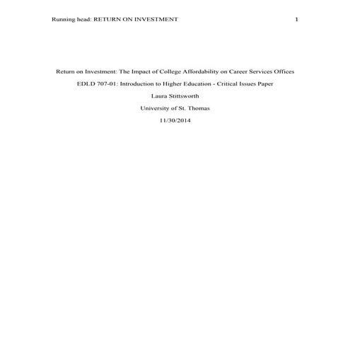 Critical Issues Paper-Return on Investment