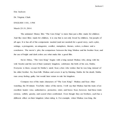 Eric Jackson_My Literary Analysis of The Lion King