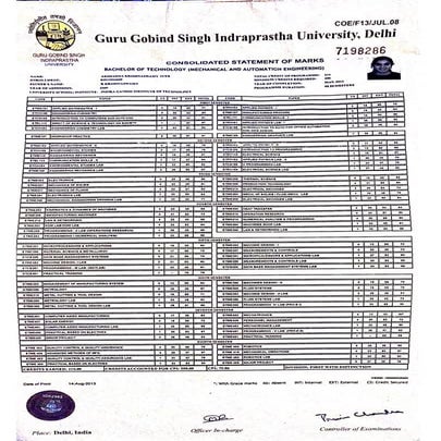 GGSIPU Marksheet