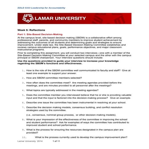 EDLD 5333 Leadership for Accountability assignment 5