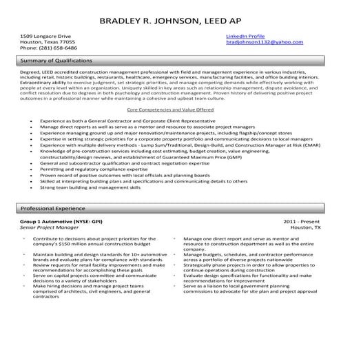 Bradley R Johnson Resume