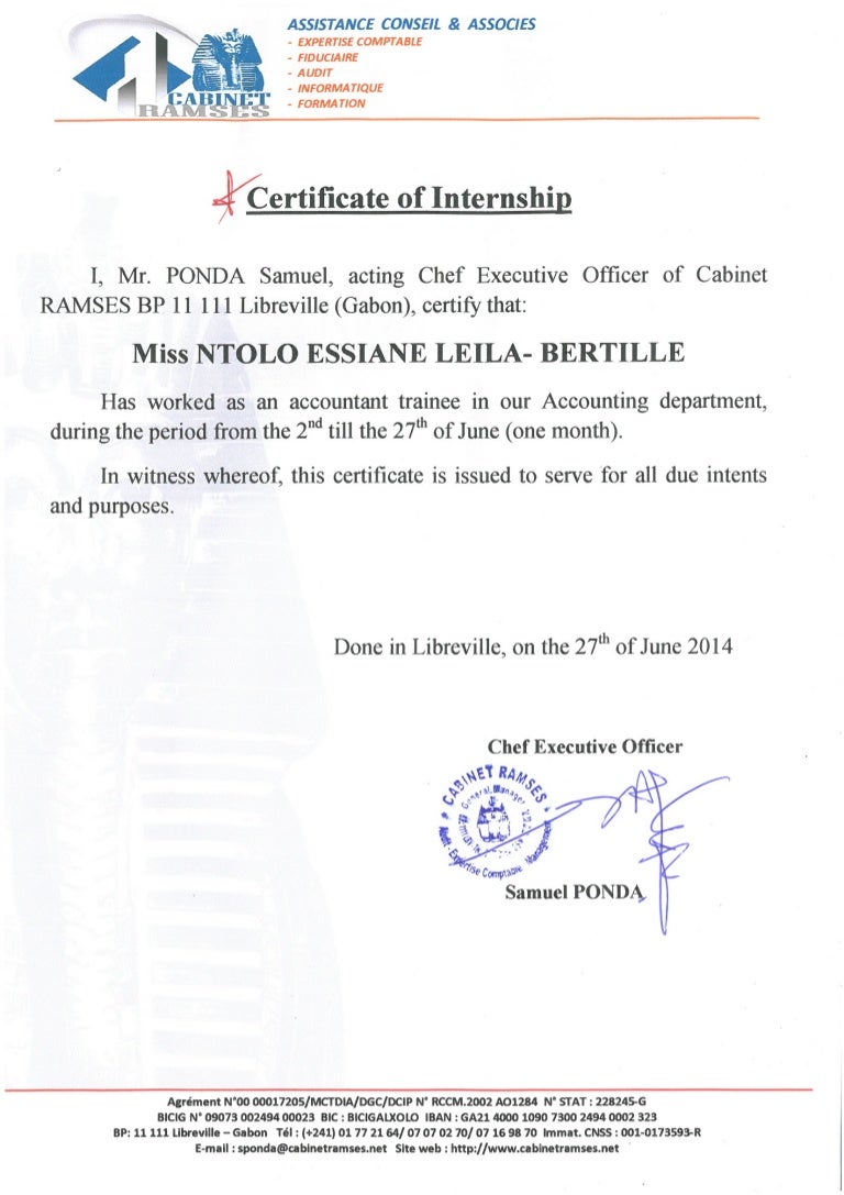 Certificate of Internship Ramses