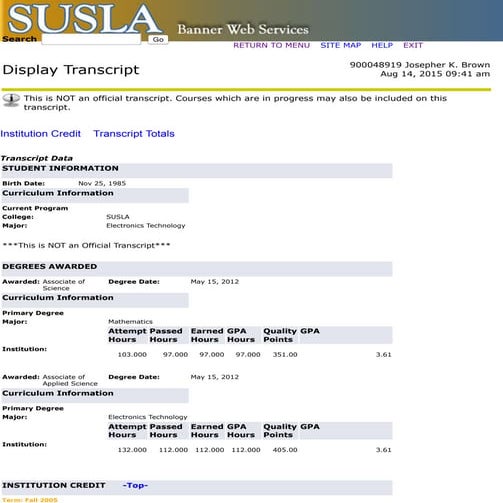 Stephanie Lynn Davis-Student Unofficial Transcript | DOCX