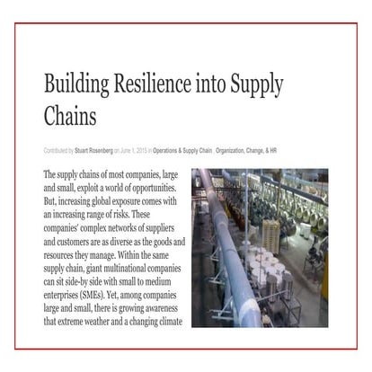 Building Resilience into Supply Chains | PDF