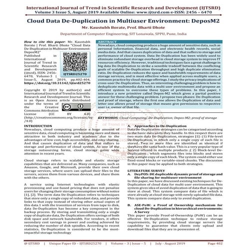 Cloud Data De Duplication in Multiuser Environment DeposM2