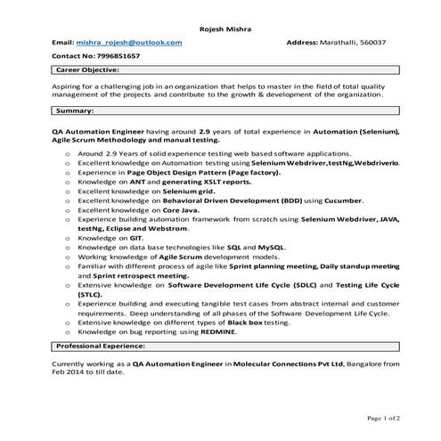 2.9 years experience in selenium