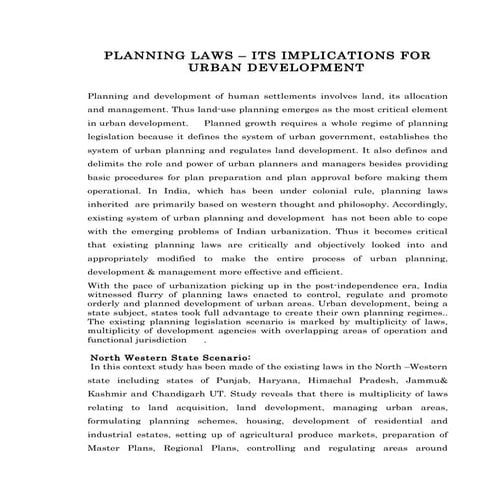  Planning Laws - Its Implications for Urban Development  