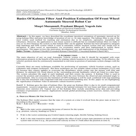 Basics Of Kalman Filter And Position Estimation Of Front Wheel Automatic Stee...