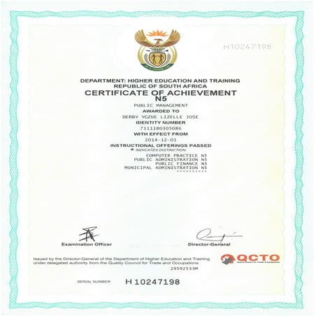 N5 CERTIFICATE