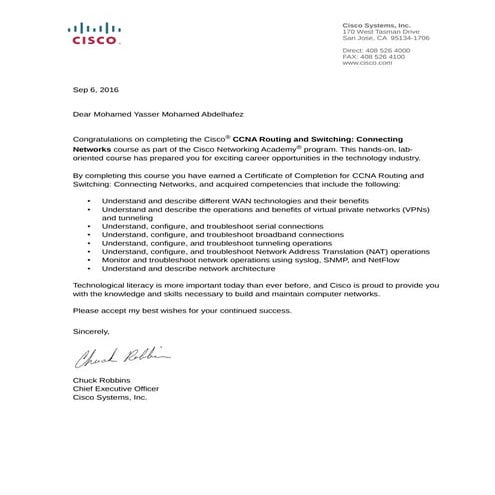 Letter Of Merit.Connecting Networks