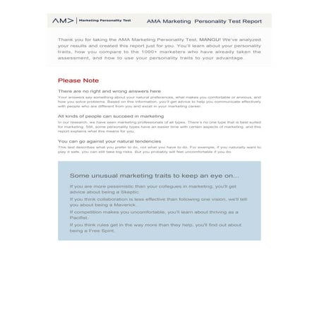 AMA Personality Test | PDF