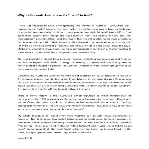 Why India needs Australia as its mate in Asia