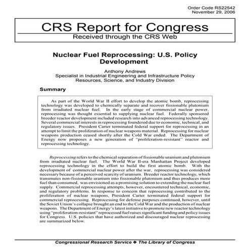 RS22542 Nuclear Fuel Reprocessing