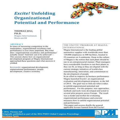 Excite! Unfolding Organizational Potential and Performance - 2016