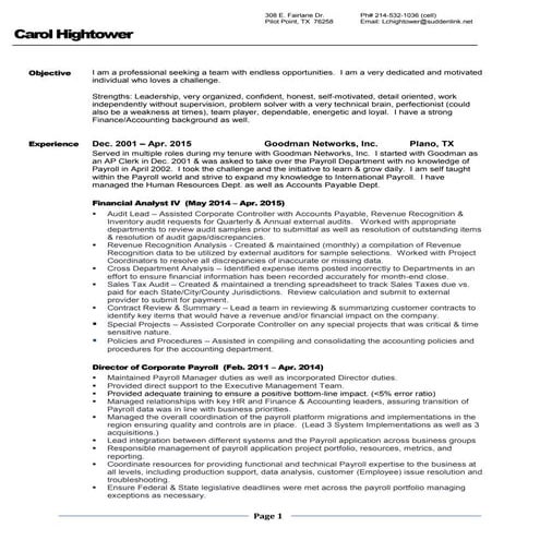 Resume - Carol Hightower