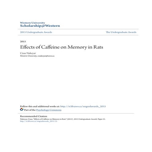 Effects of Caffeine on Memory in Rats | PDF