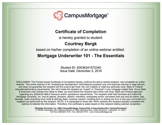 Mortgage Underwriter 101 Certification PPT Mortgage Underwriter 101 Certification PPT