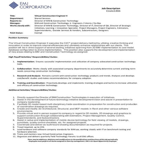 Virtual Construction Engineer II | DOCX