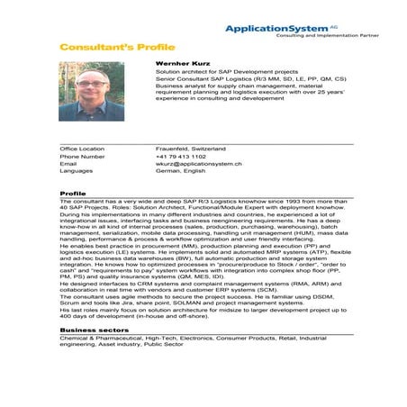 SAP Logistics Profile Wernher Kurz